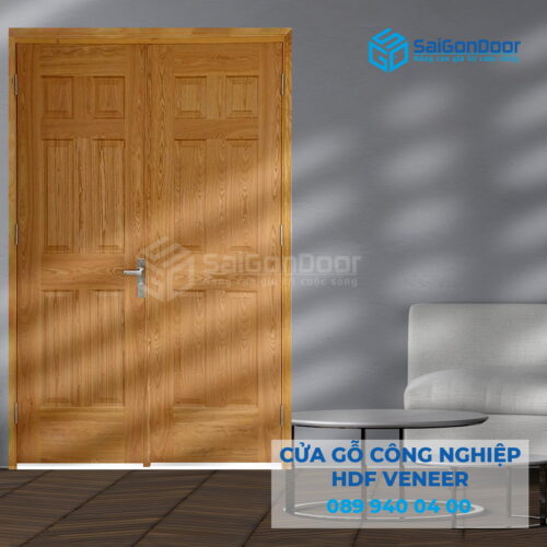 Cửa Gỗ HDF Veneer 12A Sồi 2 canh-SGD